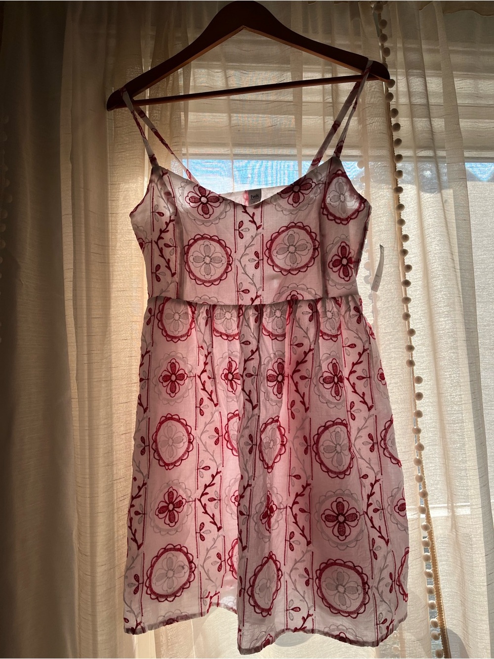 White Sundress with Red Floral Medallion Print